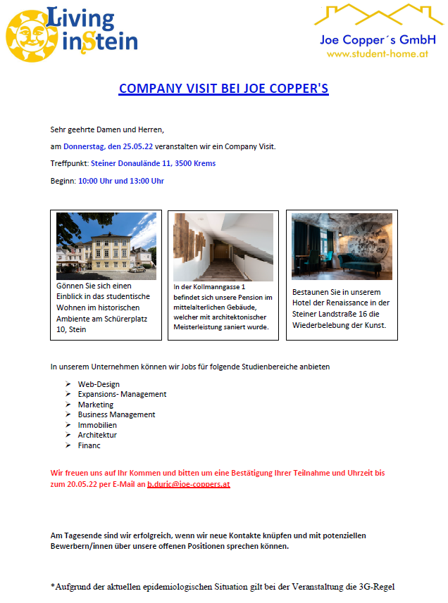 Infos zum Company Visit Joe Copper's